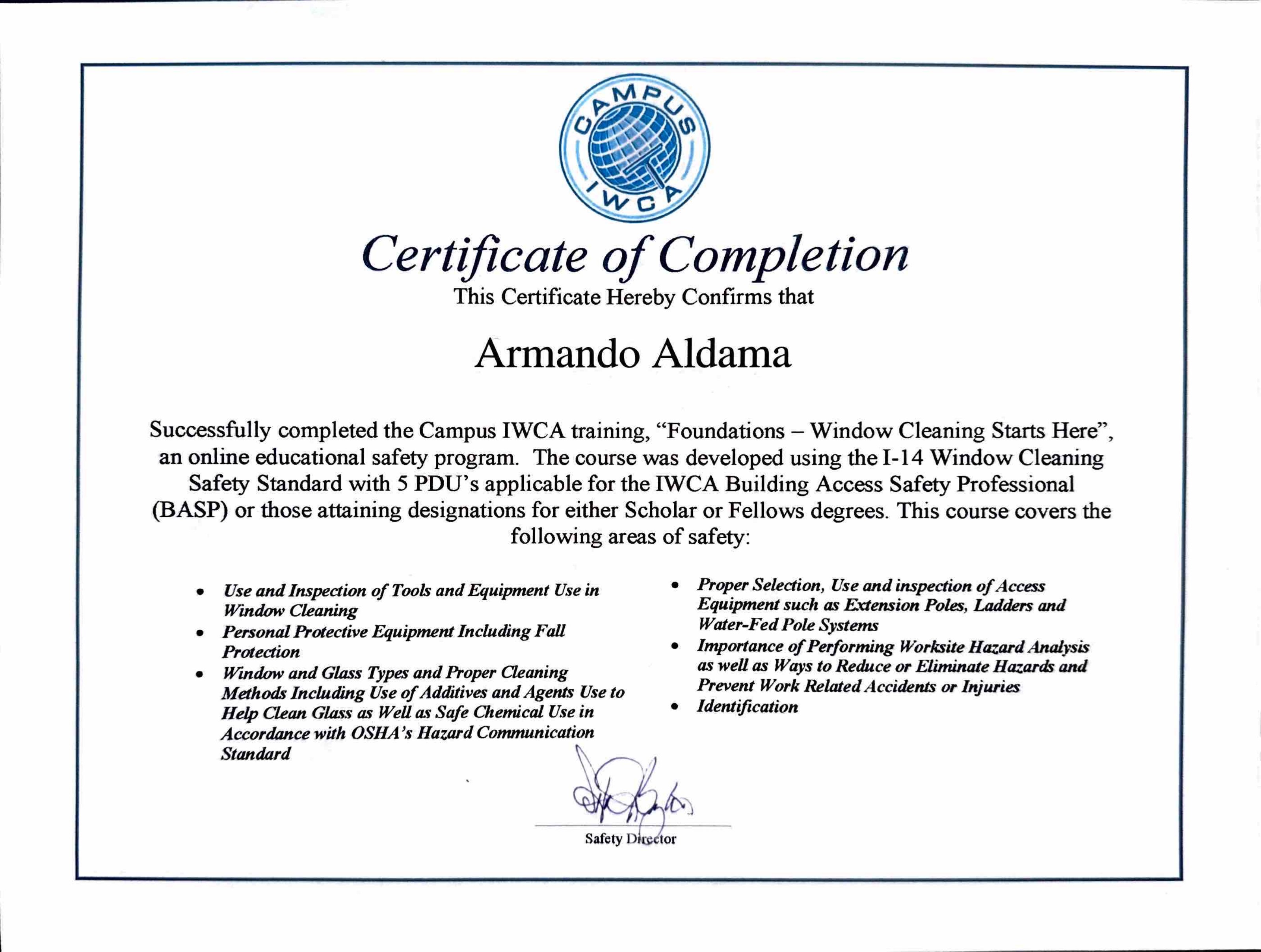 Certificado IWCA - Armando Aldama